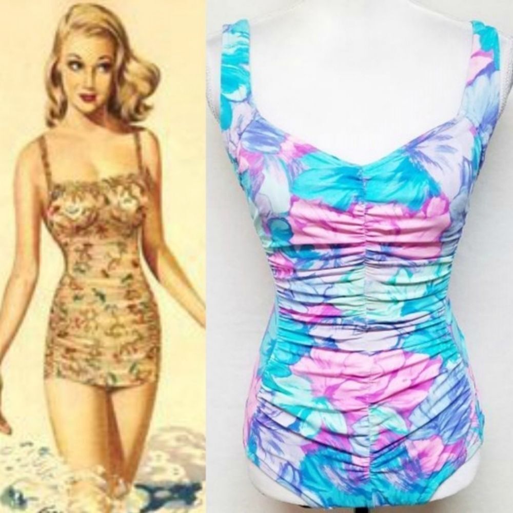 Vintage 60s Sandcastle Pastel Floral Swimsuit